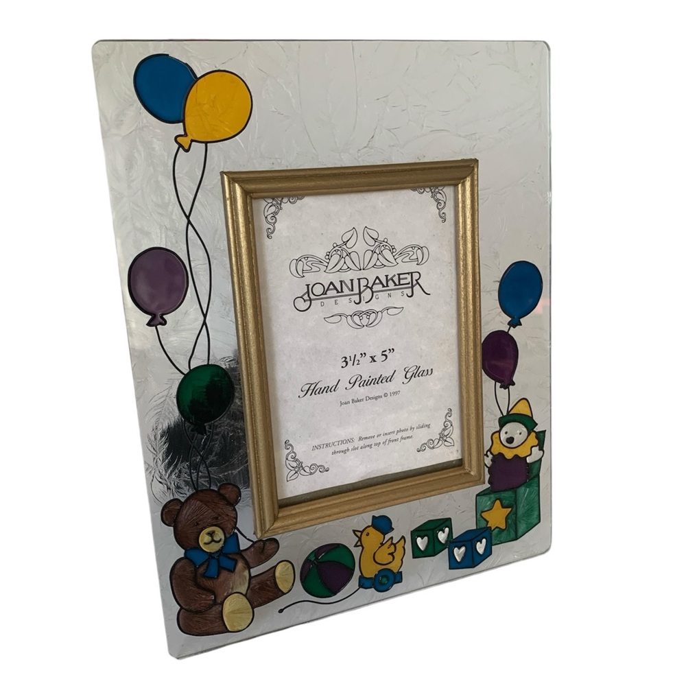 NEW Joan Baker Designs Hand Painted Glass Frame Holds a 3.5” X 5” Photograph VTG